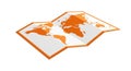 Orange world map folded isolated on transparent background Royalty Free Stock Photo