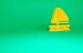 Orange Yacht sailboat or sailing ship icon isolated on green background. Sail boat marine cruise travel. Minimalism