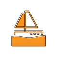 Orange Yacht sailboat or sailing ship icon isolated on white background. Sail boat marine cruise travel. Vector