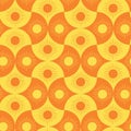 Orange and Yellow Abstract sun on Geometric Scallop shape seamless pattern.