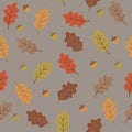 orange yellow, brown and beige oak tree leaves and accorn, seamless vector seasonal autumn background Royalty Free Stock Photo