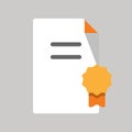 Orange Yellow Business Checklist File Icon in flat design with award badge. Using shadow as design element.