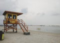 orange yellow color lifeguard cabin on ancol beach jakarta