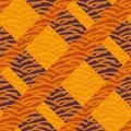 Orange and yellow diagonal textured seamless vector plaid pattern Royalty Free Stock Photo