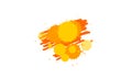 Orange yellow drop painting splatter watercolour on white background