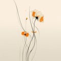 Elegant Line Drawing Of Abstract Orange Flowers On White Background