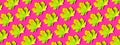 Orange, yellow, green maple leaves pattern on neon pink background. Top view. Flat lay. Season concept. Creative layout of Royalty Free Stock Photo