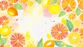 Orange, yellow and green painted watercolor citrus fruit summer food border background Royalty Free Stock Photo