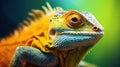 An orange and yellow lizard on a green background, AI