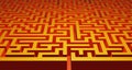 Orange-yellow Maze Texture Background, 3D Rendering labyrinth