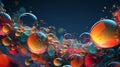 orange and yellow oil bubbles on a dark blue backgroud, abstract background wallpaper Royalty Free Stock Photo