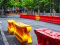 Orange and Yellow Plastic Roadwork Barriers Royalty Free Stock Photo