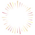 Orange, yellow radial, radiating lines. Rays, beams. Starburst, sunburst element. Sparkle, gleam, twinkle effect. Circular,