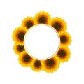 Orange Yellow Sunflower Banner Wreath isolated on White Background. Vector Illustration Royalty Free Stock Photo