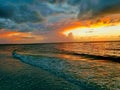 orange and yellow sunset view gorgeous panorama scenic with cloud sky of tropical blue sea beach Royalty Free Stock Photo