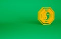 Orange Yin Yang symbol of harmony and balance icon isolated on green background. Minimalism concept. 3d illustration 3D Royalty Free Stock Photo