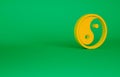 Orange Yin Yang symbol of harmony and balance icon isolated on green background. Minimalism concept. 3d illustration 3D Royalty Free Stock Photo
