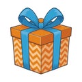 Orange zigzag patterned gift box with blue ribbon Royalty Free Stock Photo