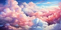 The orangepink sunset surrounds the clouds, melting in their soft conto Royalty Free Stock Photo