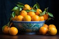 oranges arranged in a ceramic bowl