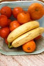 Oranges and bananas in fruit basket