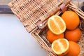 Oranges in the basket on the wimdow sill in summer