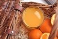 Oranges in the basket on the wimdow sill in summer