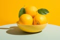 oranges in a bowl on a yellow background