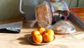 Oranges and bread on the table