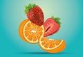 Oranges citrus and sweet strawberries fruits decorative poster