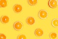 Oranges and citruses isolated on yellow background