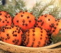 Oranges with cloves decoration Royalty Free Stock Photo