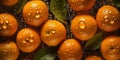 Oranges on a counter in the supermarket. Banner created with ai generative tools Royalty Free Stock Photo