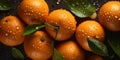 Oranges on a counter in the supermarket. Banner created with ai generative tools Royalty Free Stock Photo