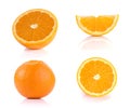 Oranges, cut half and full balls on white background. Royalty Free Stock Photo