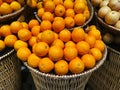 Oranges display in bamboo basket