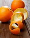 Oranges and dried peel on a table Royalty Free Stock Photo