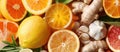 Oranges, Gingers, and Ginseng Piled Together Royalty Free Stock Photo