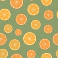 Oranges on green background seamless pattern, citrus repeat pattern Royalty Free Stock Photo