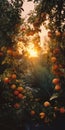 Fruitful Sunrise Photorealistic Orange Tree At Dawn