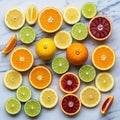 Oranges and lemons are present among the halved and quartered Royalty Free Stock Photo