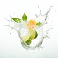 Deconstructed Objects: Water Splashing With Lime And Mandarin Royalty Free Stock Photo