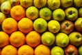 Oranges, pears, lemons and apples arranged nicely on street fruit market in Morocco Royalty Free Stock Photo