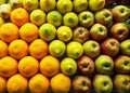 Oranges, pears, lemons and apples arranged nicely on street fruit market in Morocco Royalty Free Stock Photo