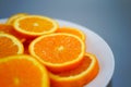 oranges on a plate on a sunny day Royalty Free Stock Photo