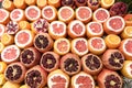 Oranges and pomegranates cut in half ready for juicing. Street market, Istanbul Royalty Free Stock Photo