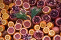 Oranges and pomegranates are sliced for juice Royalty Free Stock Photo