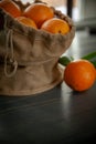 Oranges in sackcloth basket citrus fruit vitamins