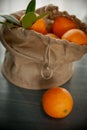 Oranges in sackcloth basket citrus fruit vitamins