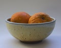 Oranges in a Ceramic Bowl on White Background Royalty Free Stock Photo